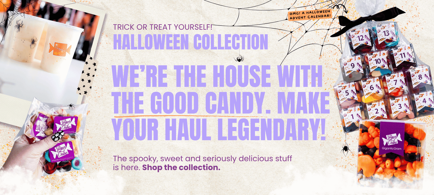 a group of halloween collection products with glitter and spider webs
