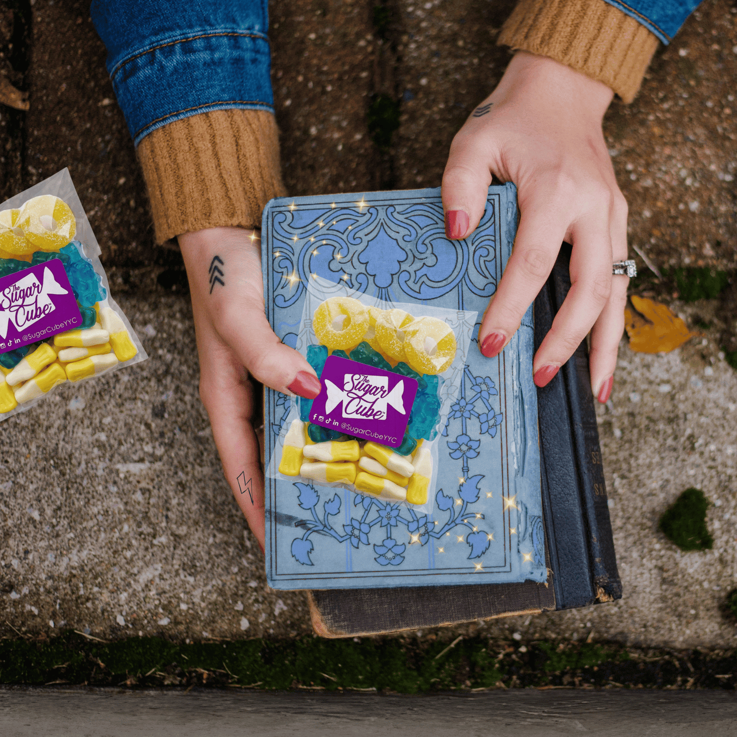 Ravenclaw Hogwarts House Candy Bag filled with blue, yellow and white candy